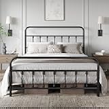 Yaheetech Classic Metal Platform Bed Frame Mattress Foundation with Victorian Style Iron-Art Headboard/Footboard/Under Bed Storage/No Box Spring Needed/Queen Size Black