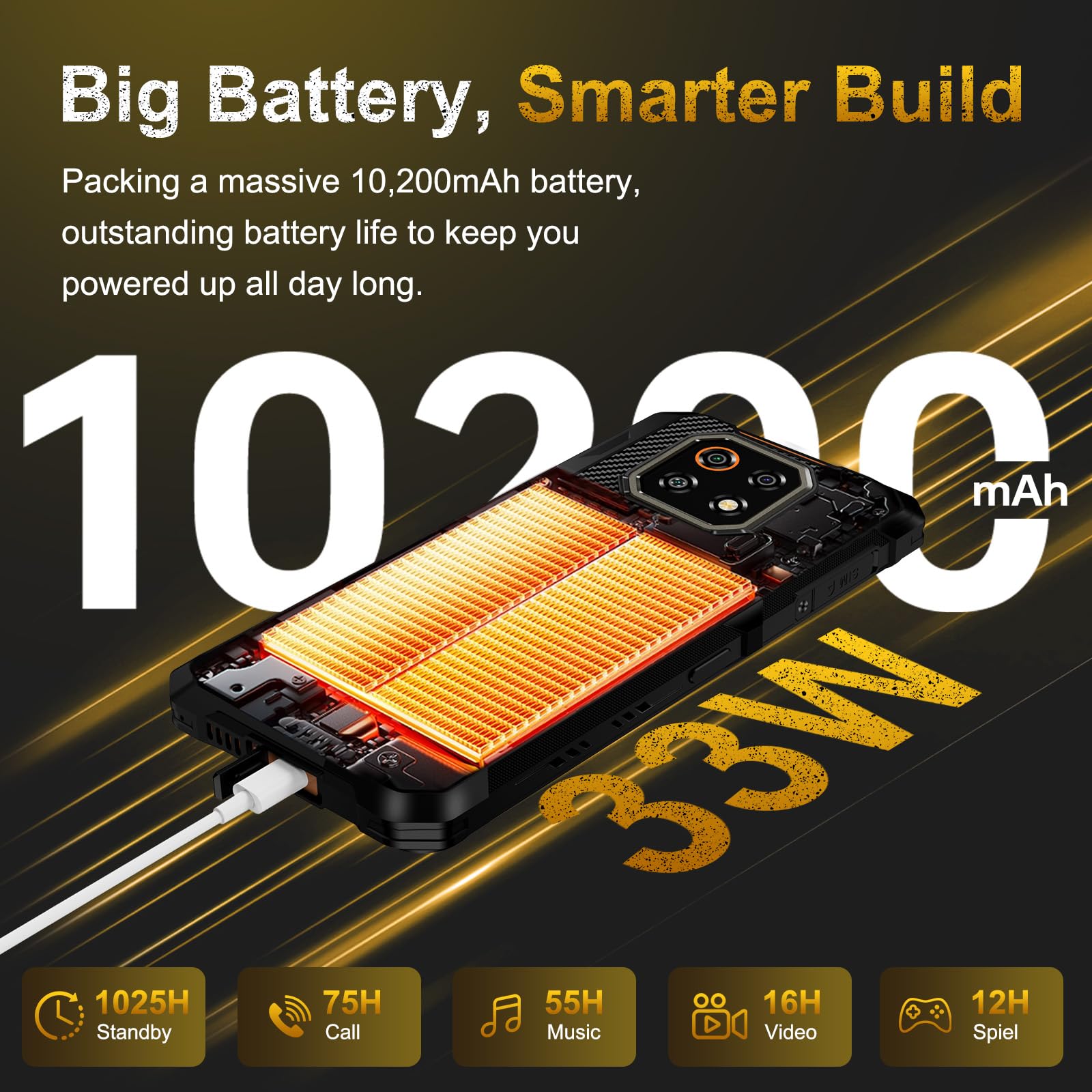 CUBOT Kingkong ES 3 Rugged Smartphone Android 15, 10200mAh/33W Batteria, 16GB+256GB/1TB Telefono Indistruttibile, 6.74'' Cellulare da Lavoro, 48MP+16MP, 4G Dual SIM/NFC/IP68/IP69K/Face ID/GPS/15.3mm