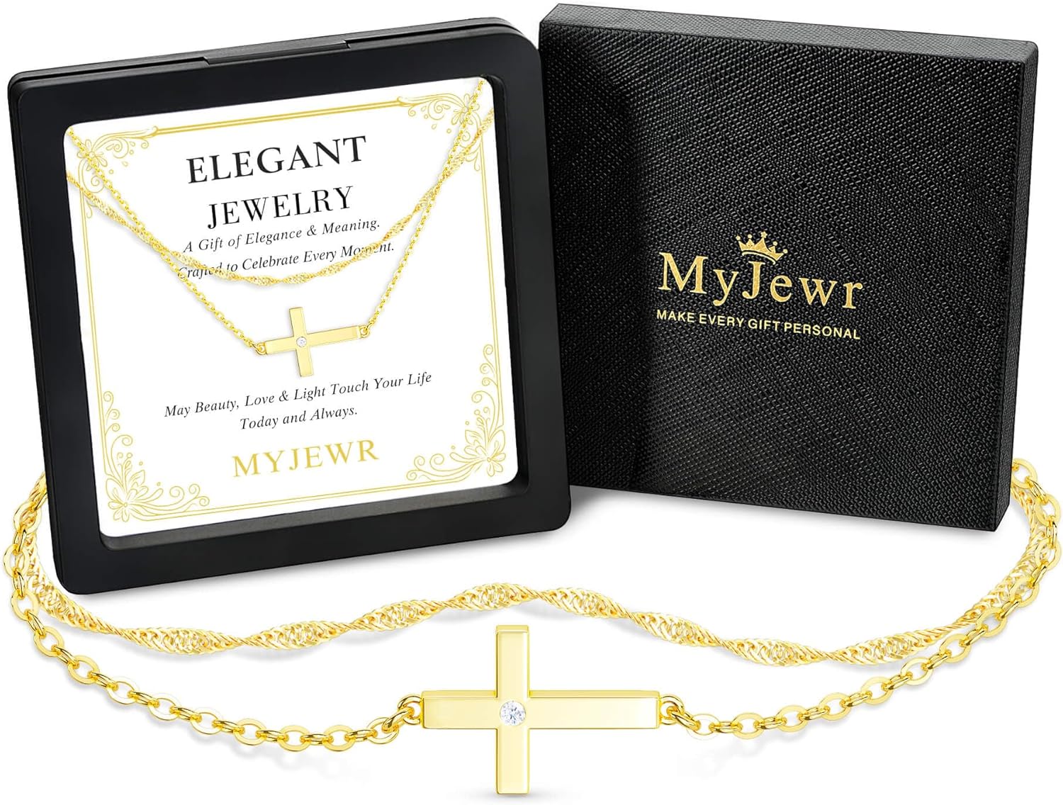 Birthday Gifts for Women, Layered Moissanite Cross Necklace, 14K Gold Plated Jewelry, Religious Valentine's Mother's Day Anniversary Faith Jewelry Gift for Mom Grandma Wife Girlfriend Sister Best Friend