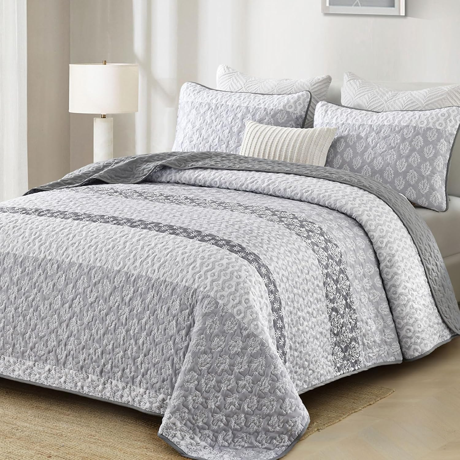Boho Quilt Set Full Size Grey