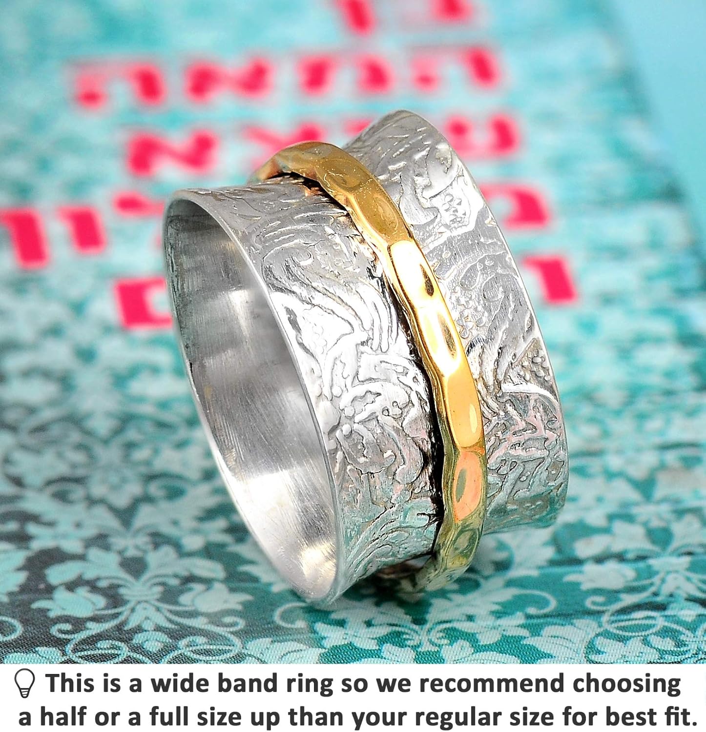 Boho-Magic Sterling Silver Fidget Rings for Women – 925 Spinner Ring with Brass Fidget – Sterling Silver Spinner Ring for Women – Flower Band for Style, Relaxation & Focus - Image 3