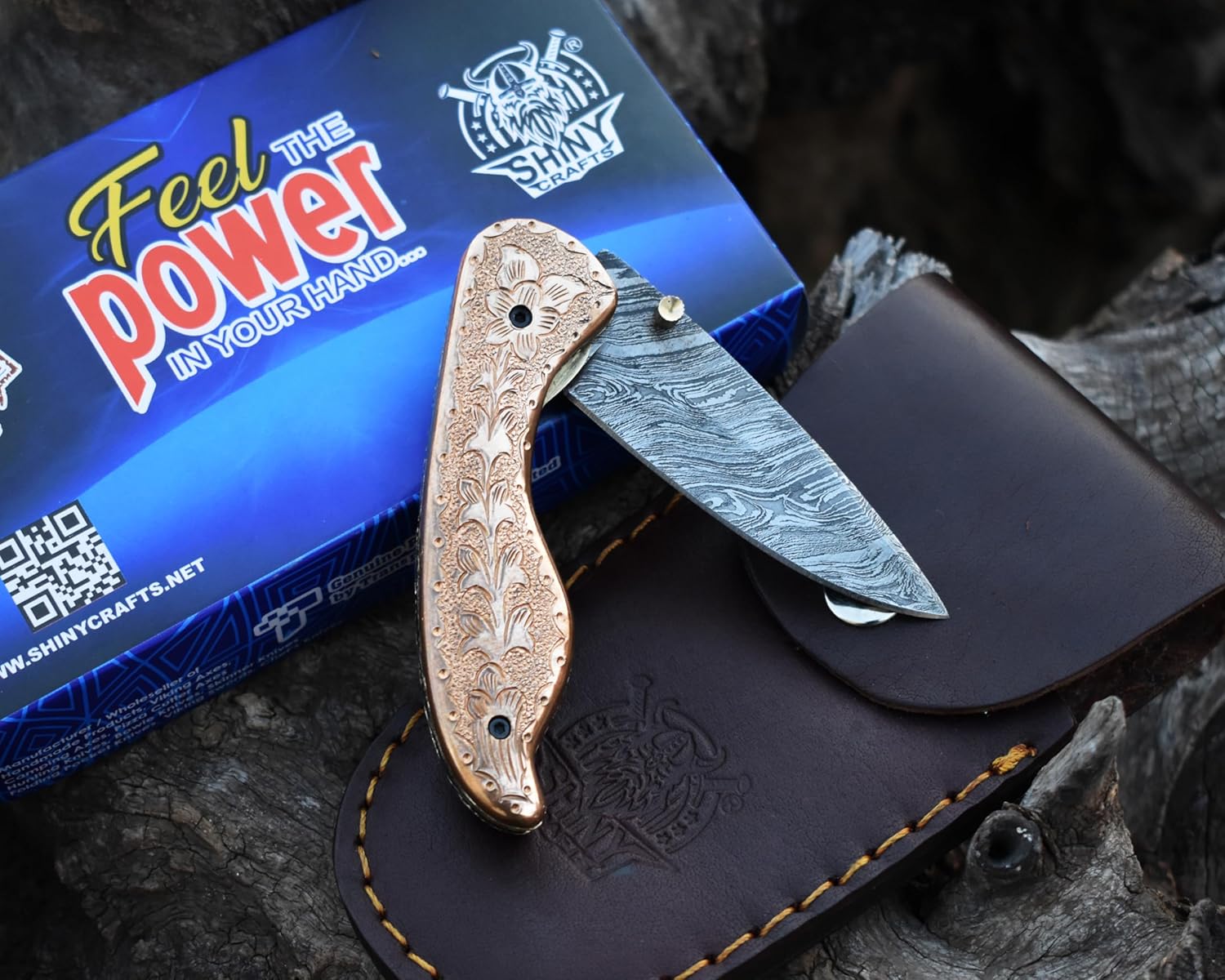 SHINY CRAFTS - Pocket Knives & Folding Knives Folding Knife Cool Pocket Knives - Utility Pocket Knives - Everyday Carry - PlainEdge - Leather Sheath (FK 01)