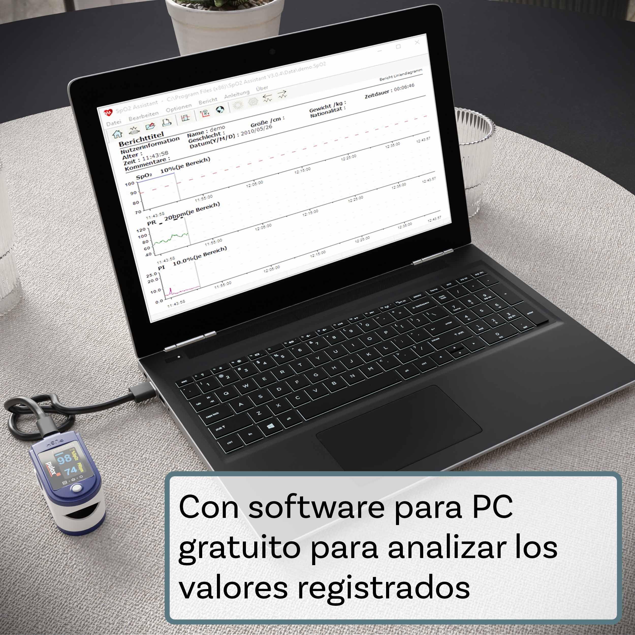 Pulsioxímetro pulox PO-250 con pantalla LCD en color, software y accesorios