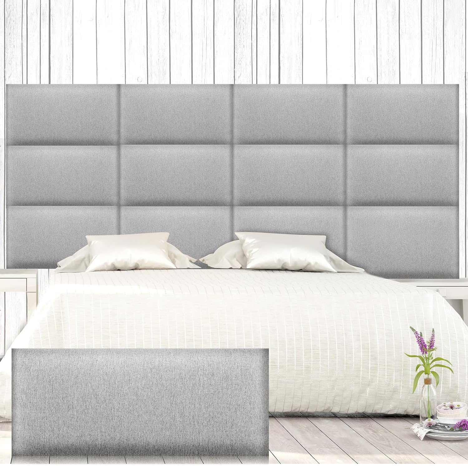 12 Pcs Panels Upholstered Wall Mounted Headboard, 3D