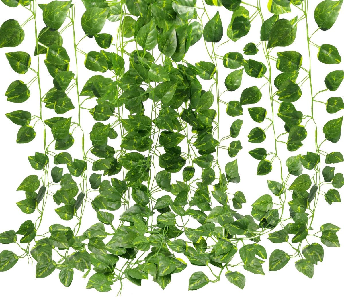 GoFriend 12 Strands (83 Feet) Artificial Ivy Garland Foliage Green Leaves Fake Hanging Vine Plant for Wedding Party Garden Wall Decoration