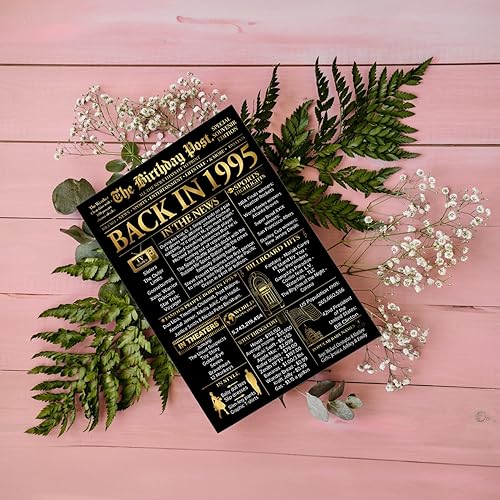 Miniatura 3 de Stuff4 Póster dorado de cumpleaños número 30 sin marco, periódico dorado nacido en 1995, feliz cumpleaños 30 para hombres y mujeres, regalos retro