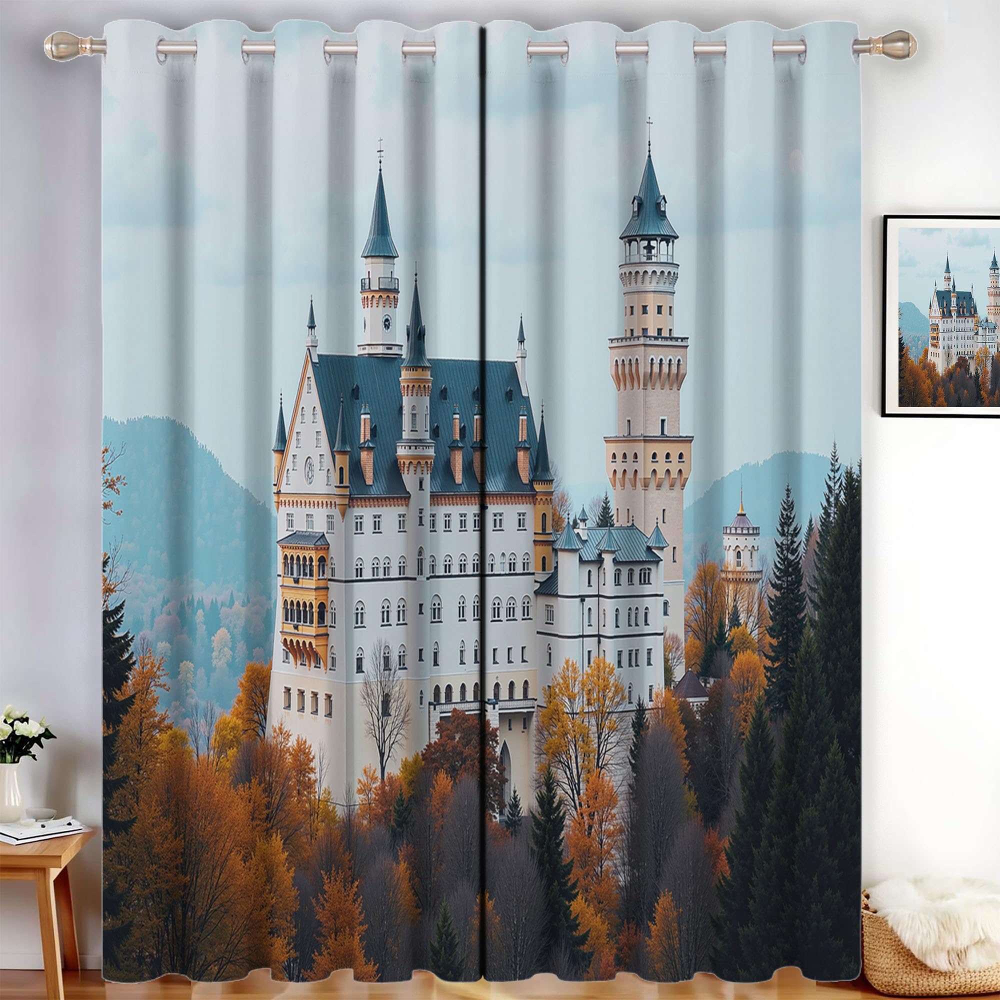 Rideau occultant bleu ciel oeillets 140x240 thermique paysage salon moderne