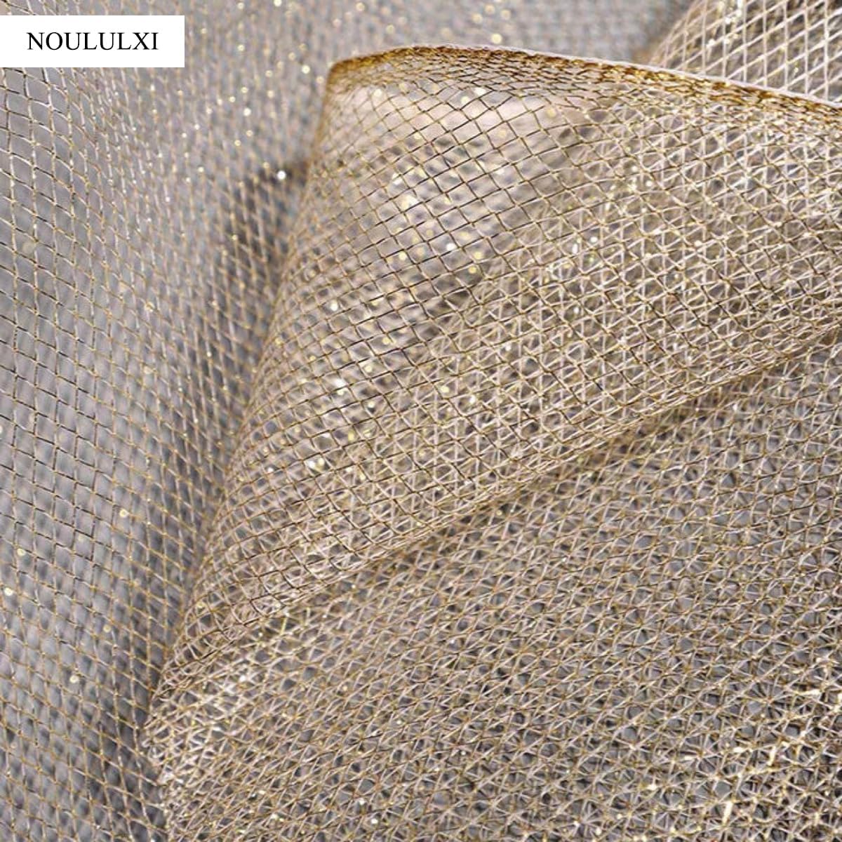 Mesh Fabric Hard Fish Net 59x108 Inch 3 Yard Polyester Netting for Sewing Clothes DIY Decoration Gold Silver