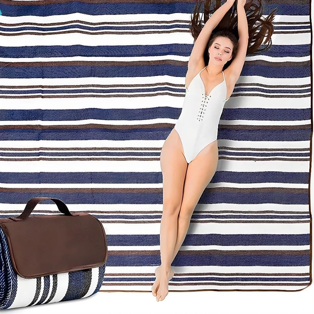 Coperte da Picnic Pieghevoli Impermeabili Anti-Sabbia Extra Large 200cm x 200cm Blu Bianco