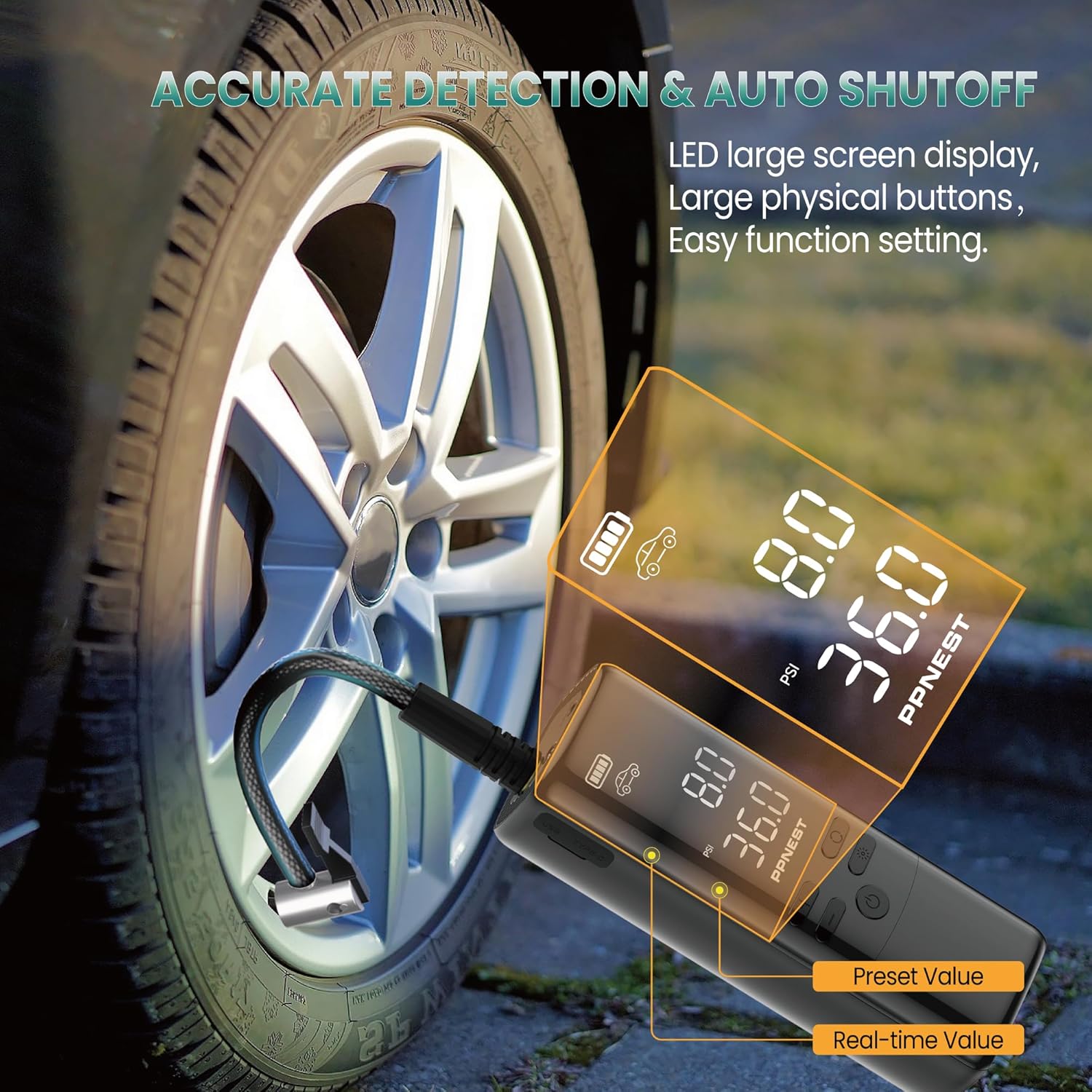 PPSMART タイヤインフレーター ポータブルエアコンプレッサー