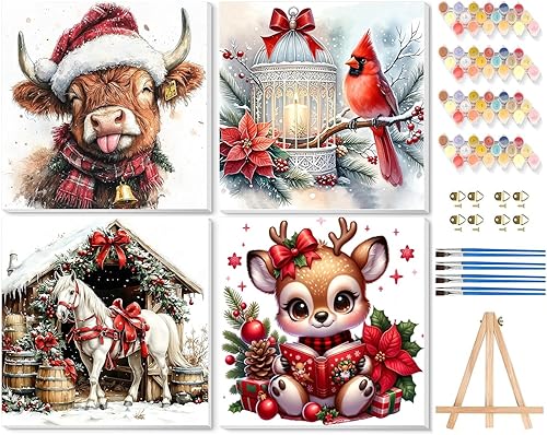 Miniatura 29 de VIGEGU Paquete de 4 pinturas por números para adultos, lienzo enmarcado, con caballete de madera, pintura por números para niños de 8 a 12 años