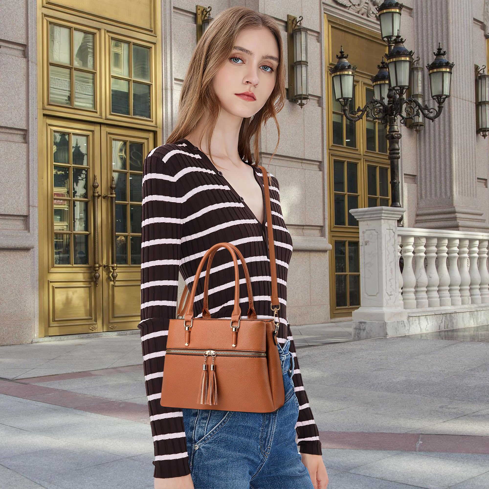 Moda Donna Borsa a Mano Medie PU Pelle Satchel Tote Borse con Manico Multitasca Borsa a Tracolla per Viaggio Shopping Lavoro Vacanza Casuale Donna Borse Messenger Arancia