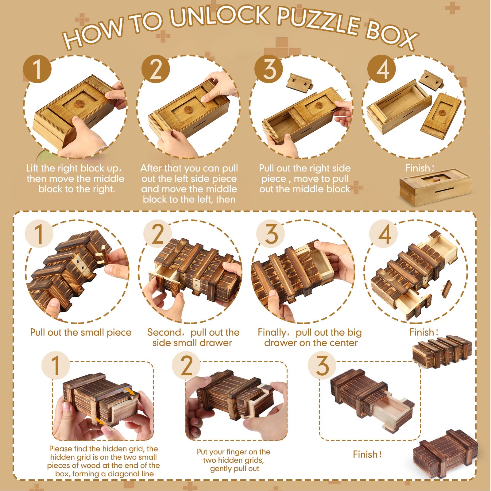 4 Pieces Wooden Puzzle Box Gift Card Wooden Puzzle Box Magic Money Case