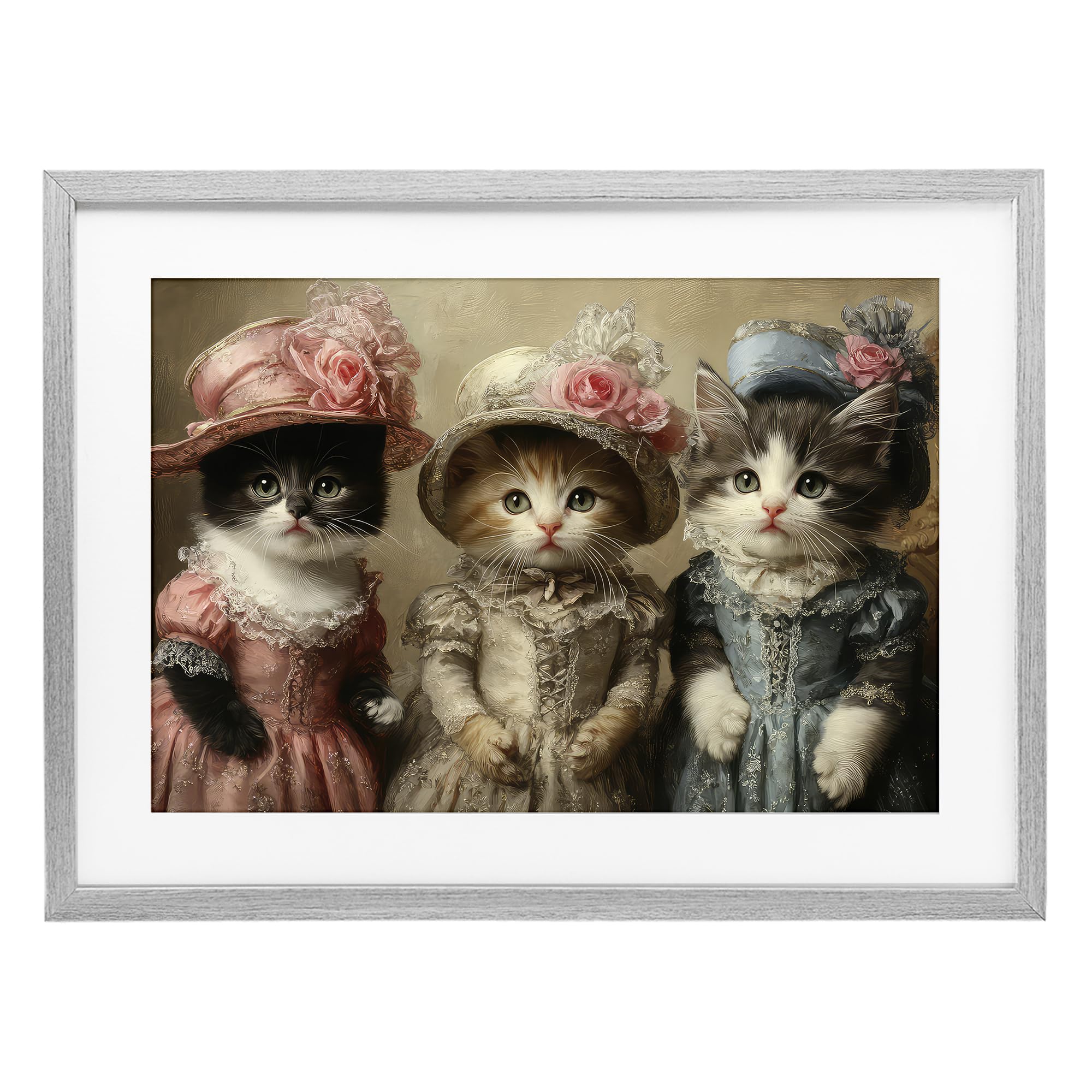 'Vintage Dress Cats'| Framed Print Under Glass