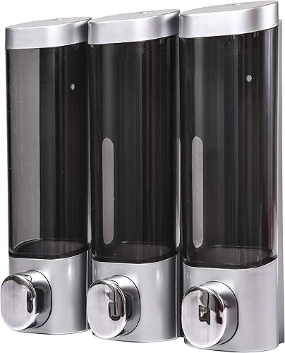 Dispensador y organizador de bomba de ducha de baño montado en la pared de 3 cámaras, capacidad para champú, jabón, acondicionador, gel de ducha,