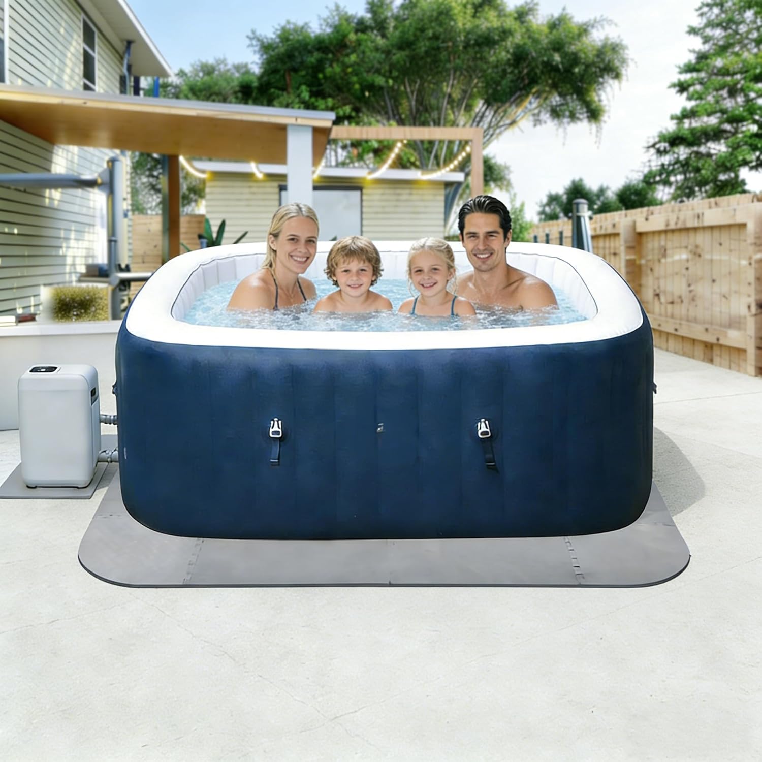Nisorpa 1/2" Extra Thick Hot Tub Mat for Inflatable Tub, 85IN Hot Tub Pad Foundation,Interlocking Eva Foam Padding for Outdoor Indoor Flooring Protector Mats Non Slip Pool Spa Floor Pads Square Grey