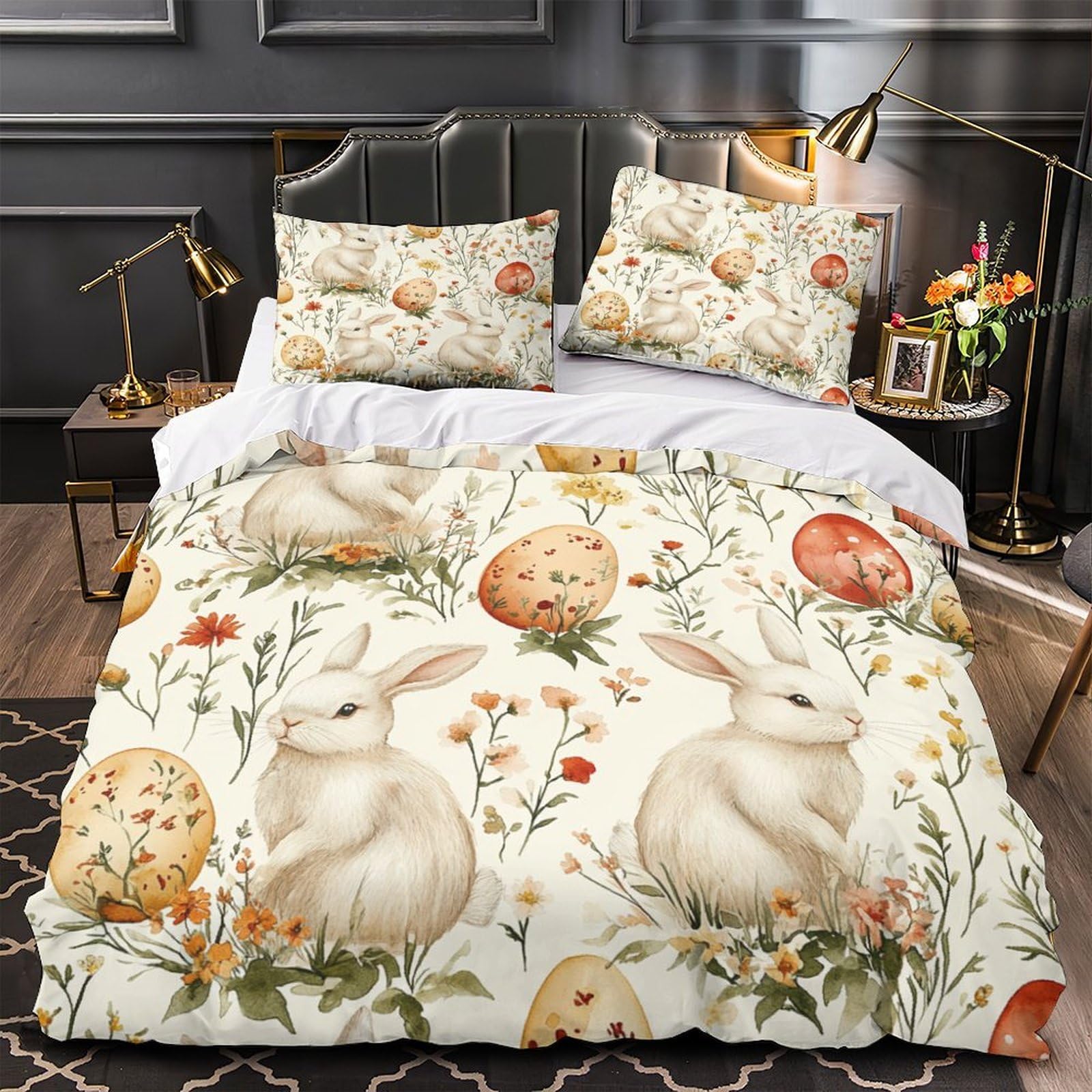 Housse de couette lapins de Pâques 3D microfibre parure de lit 135x200