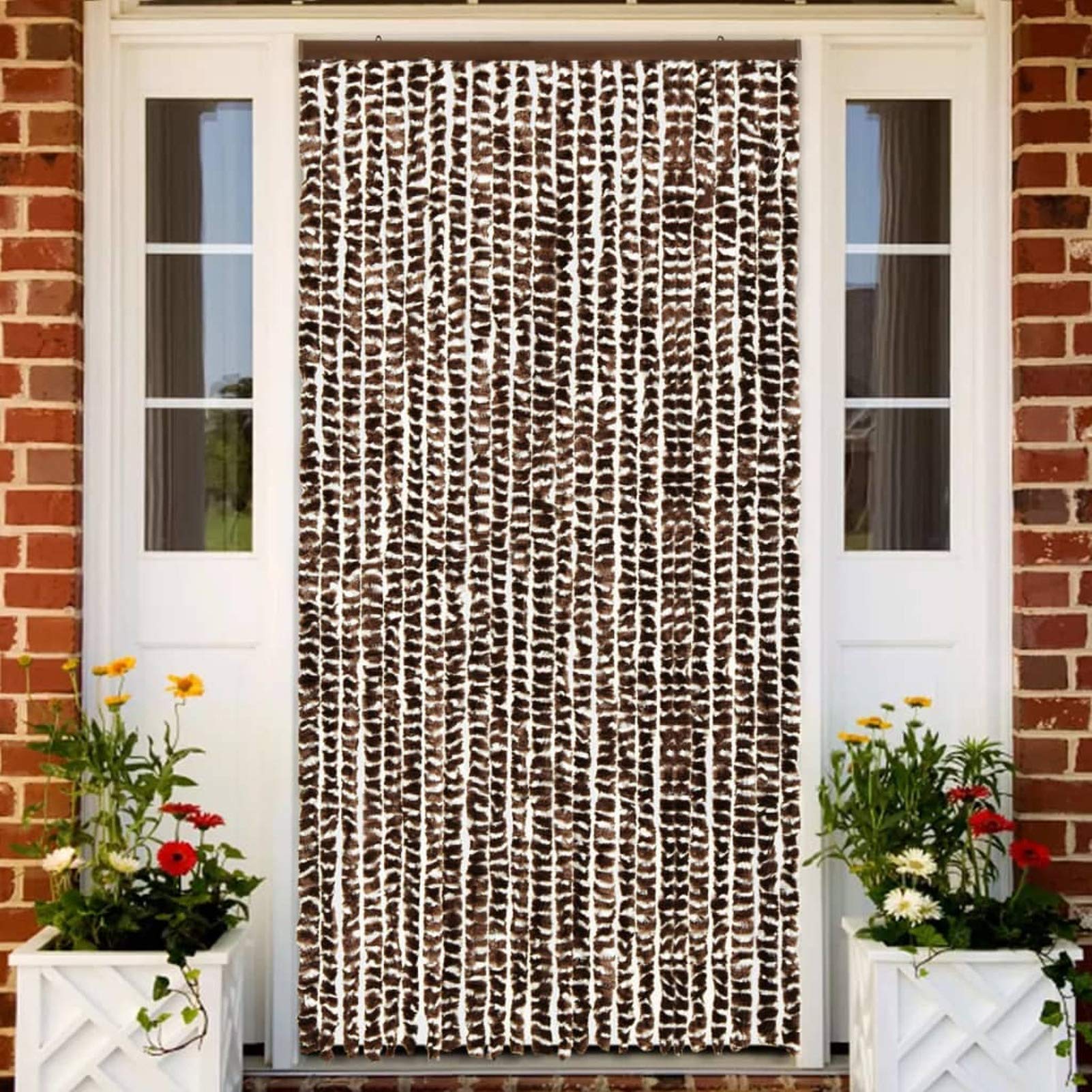 Tidyard Moustiquaire pour Chambre, Cuisine, Salon Marron et Blanc 100x220 cm Chenille