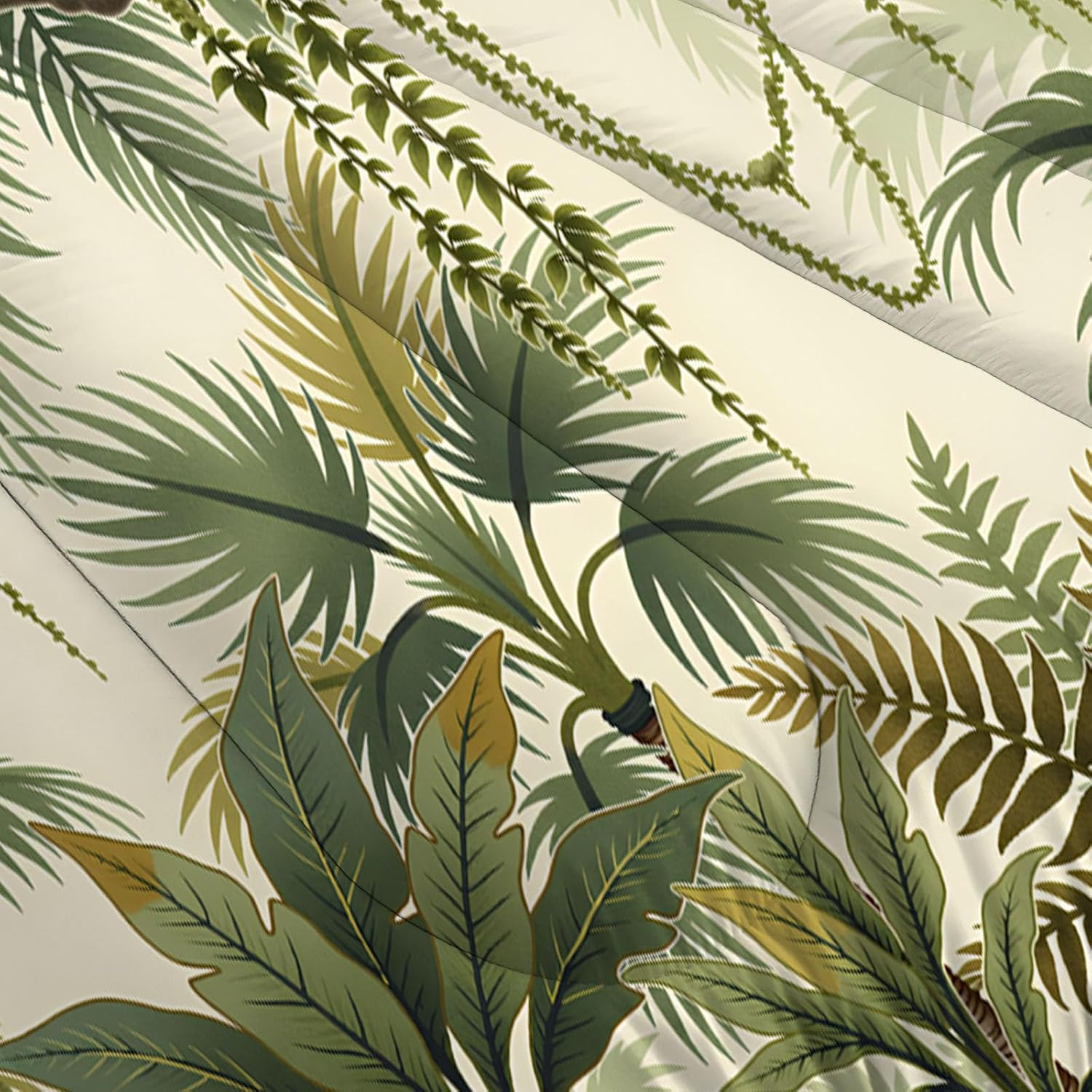 Tropical Rainforest Comforter Set Queen Size, Plant Palm Tree Bedding Set for Girls Boys, Green Quilt Bed 90"X90" Bedding Comforter Sets with 2 Pillowcase Room Decor