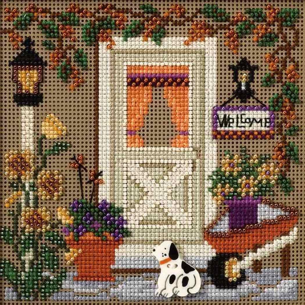 Country Welcome Beaded Counted Cross Stitch Kit Mill Hill Buttons Beads 2007 Autumn MH147206