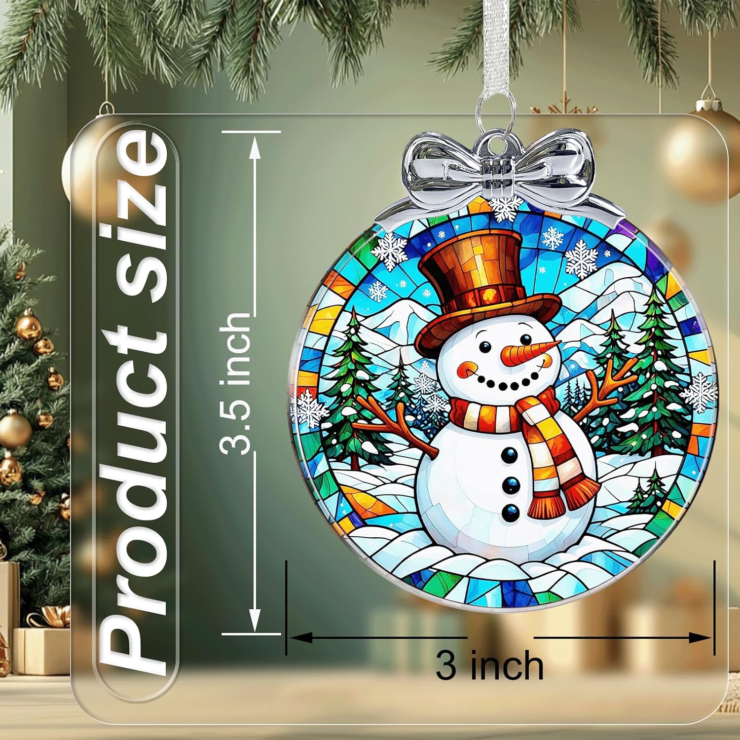 Snowman Stained Glass Christmas Ornament - Hanging Ornaments for Christmas Tree Decorations -Holiday Keepsake Present Exchange Idea - Image 2