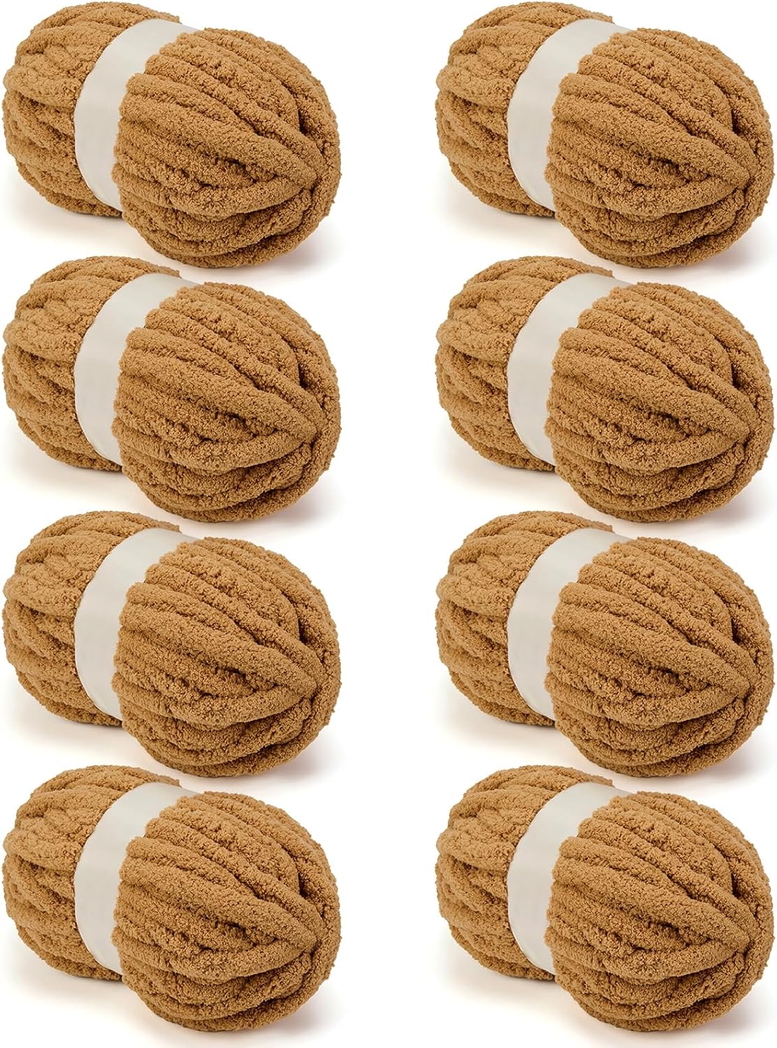 Khaki Chunky Chenille Yarn for Crocheting - Durable Soft Yarn,Thick Yarn for Blanket,Scarves,Sweaters,Easy Work for Beginners and Pros,4.4LB Khaki 8 Skein/4.4 LB