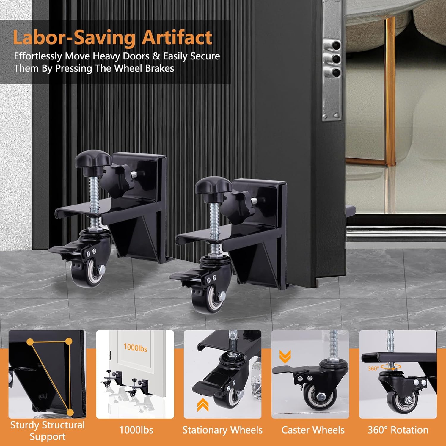 Door Installation Tool Kit, 2 Pcs Door Installation Dolly, Heavy Duty Door Board Dolly for 1" to 2-3/8" Pre-Hung, Slab, and Front Doors, Barn Doors Up to 1000 Lbs