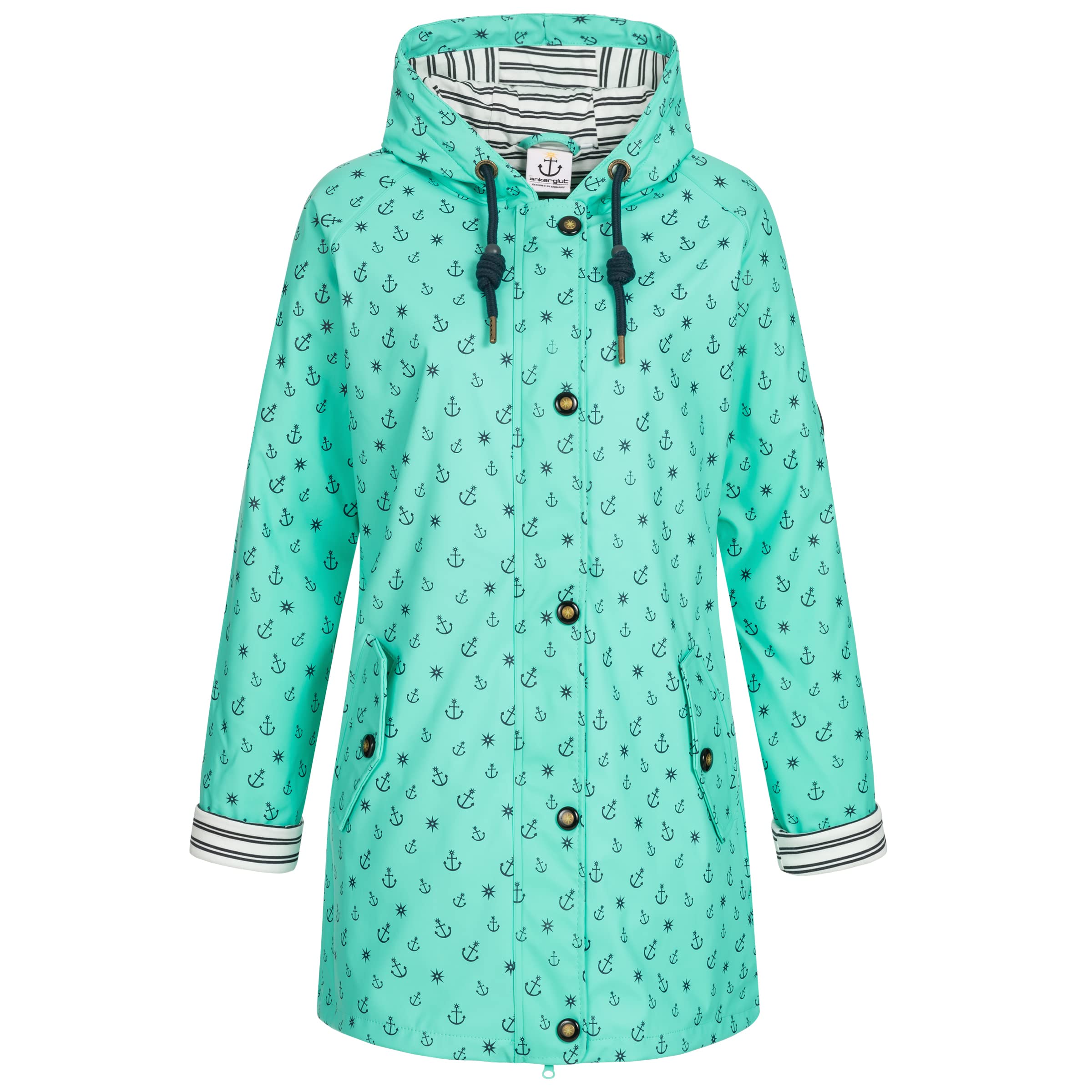Ankerglut Damen Damen Friesennerz Regenmantel Regenjacke mit Kapuze Wasserdicht Wetterfest Windbreaker Übergangsjacke #Ankerglutzauber Regenjacke