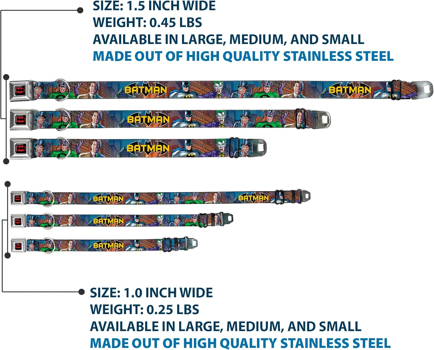 Buckle-Down Seatbelt Buckle Dog Collar - BATMAN & Villains2/Cityscape - 1" Wide - Fits 15-26" Neck - Large