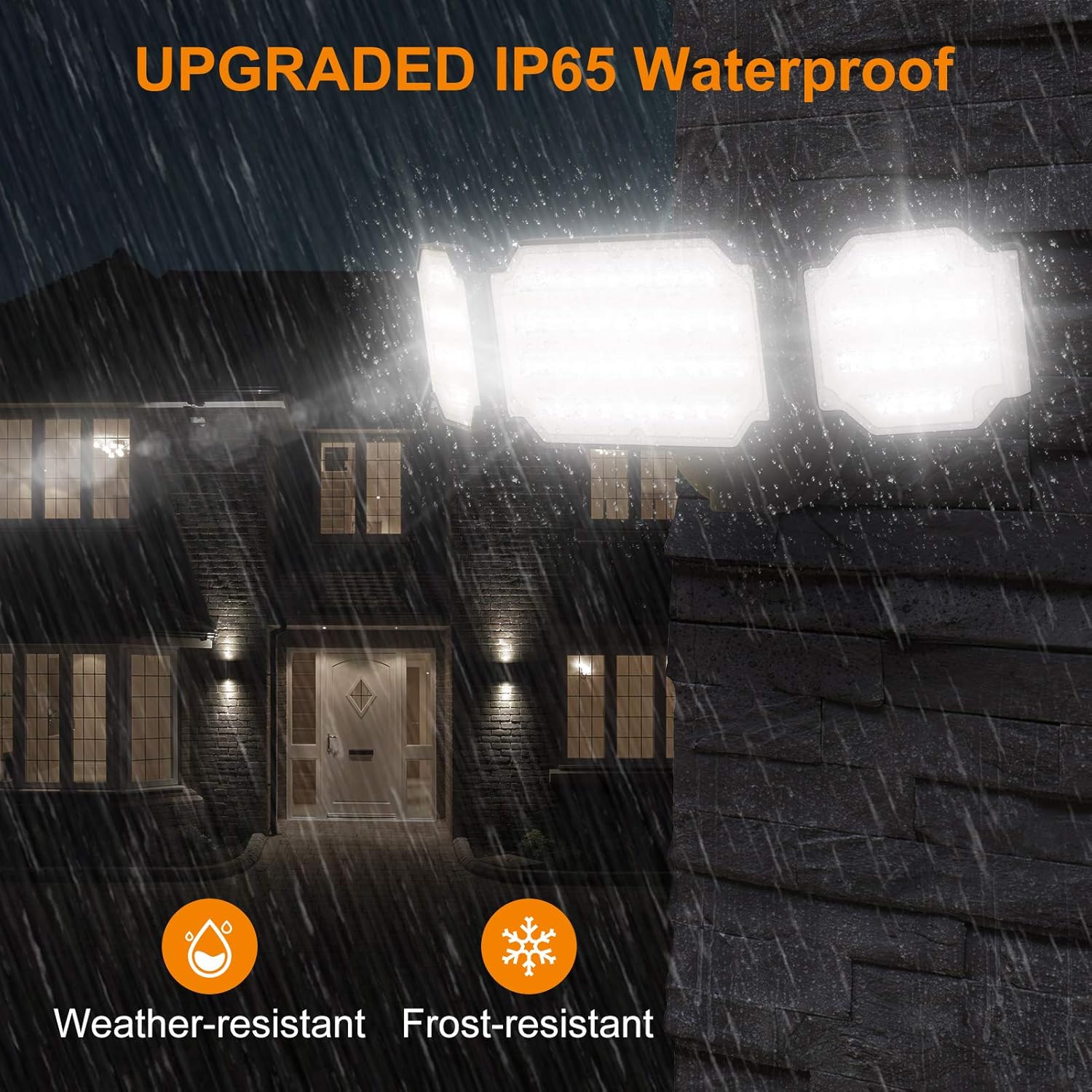 LEPOWER 4500LM Outdoor Flood Lights, 45W LED Flood Light, Exterior Flood Lights Switch Controlled, 5000K, 3 Adjustable Heads IP65 Waterproof Outdoor Lights for House, Garage, Yard Brown