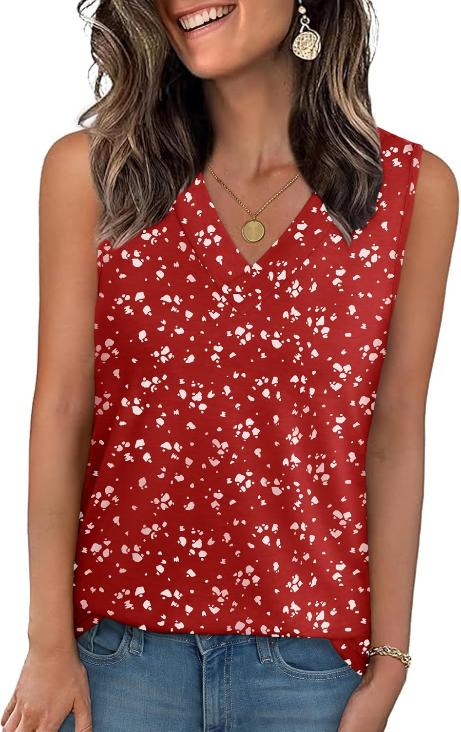 Tank Tops for Women Summer V Neck T Shirts Sleeveless Casual Basic Tee Loose Fit Cute Trendy Beach Vacation Clothes