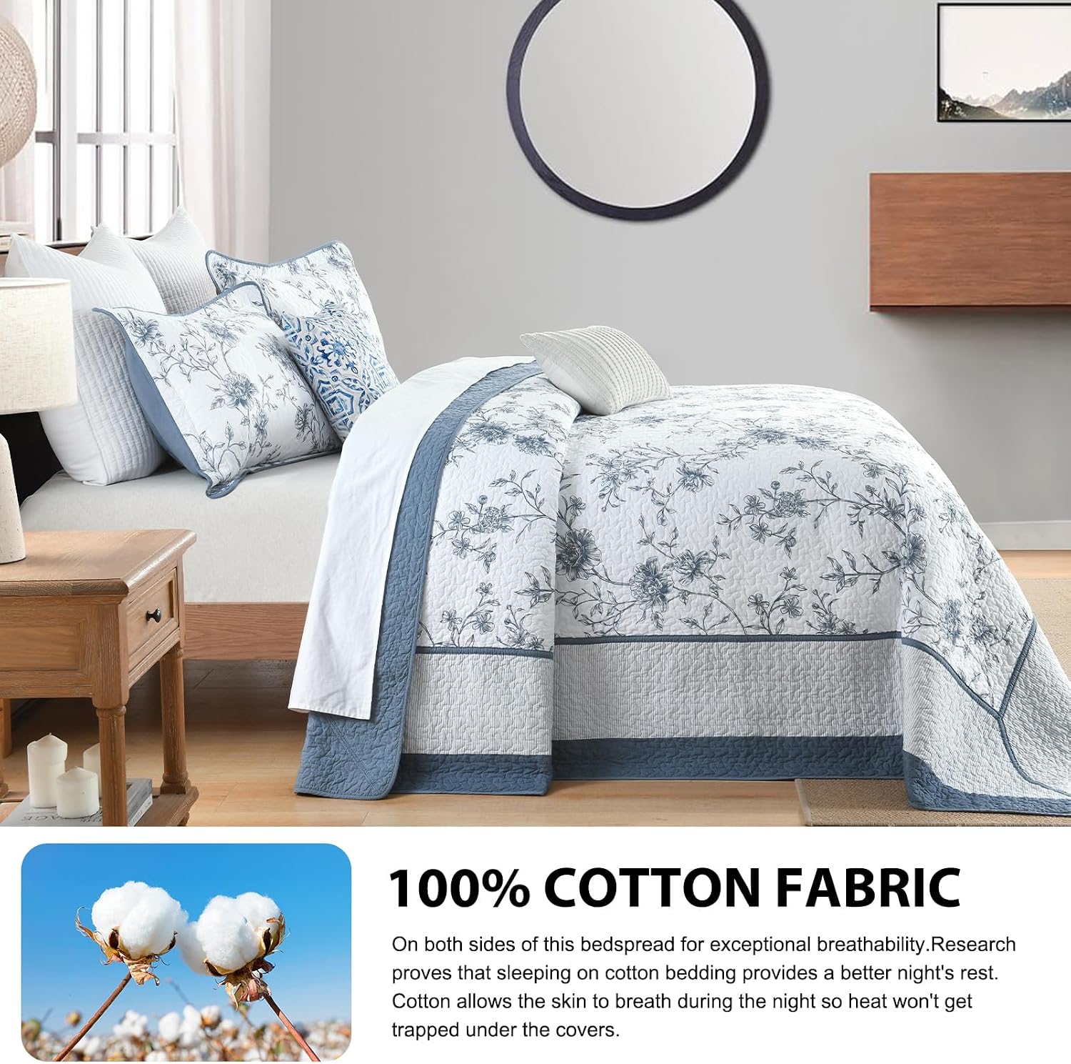 DDUOXIN Botanical Oversized King Bedspread - 120W x120L 100% Cotton Quilt