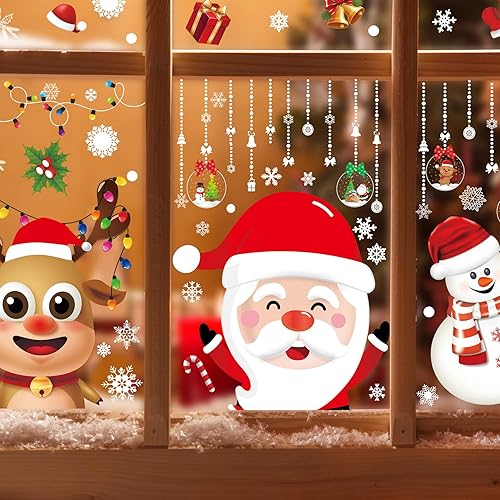 Miniatura 4 de Funnlot - Calcomanías de Navidad grandes para ventana, diseño de copos de nieve de Navidad de doble cara, calcomanías para ventana de vidrio,