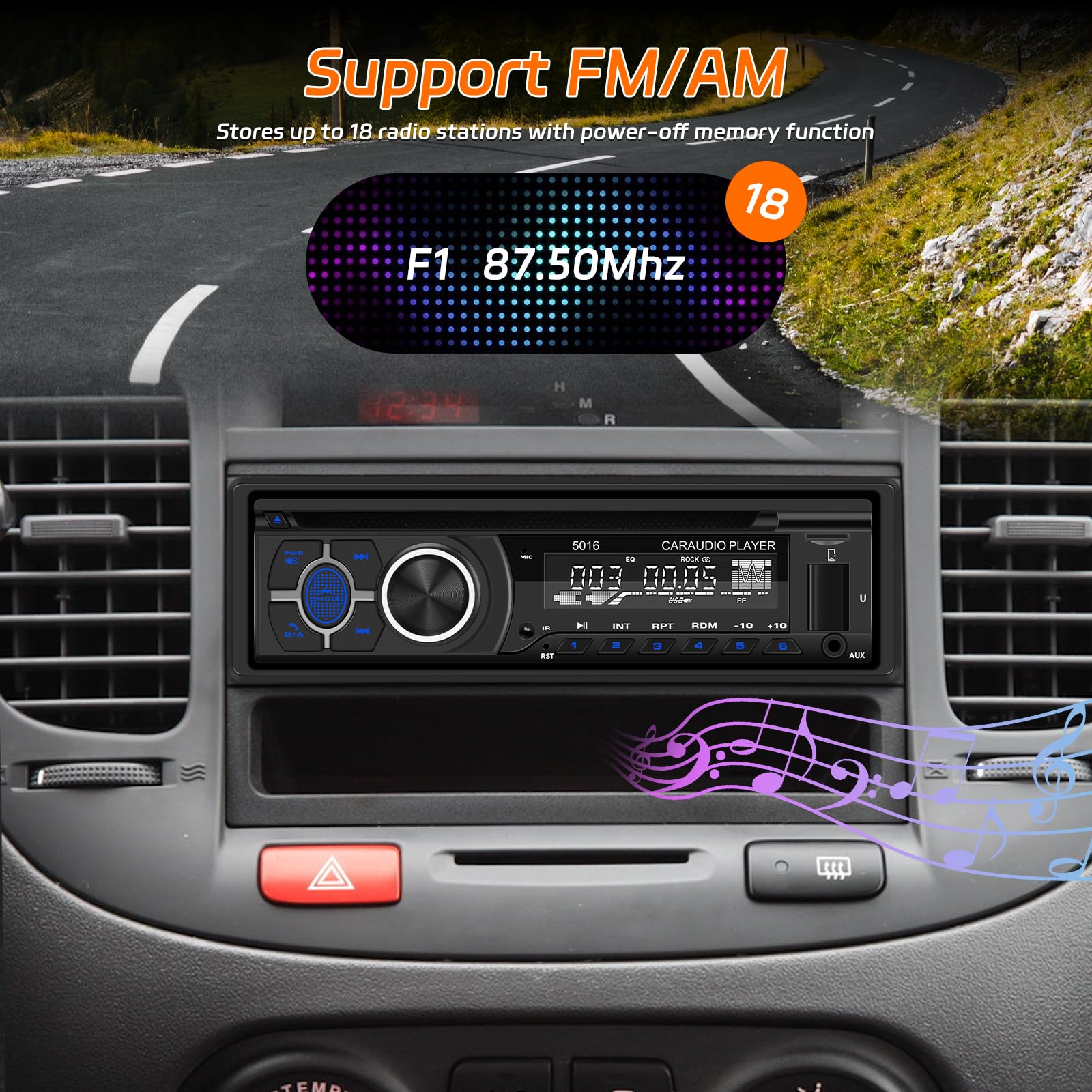 1Din Autoradio CD Player - Radio Mit Cd Player mit Bluetooth Freisprechfunktion - Audio Empfänger mit AM/FM Radio - DVD/USB/SD Karten/AUX Anschluss + Fernbedienung