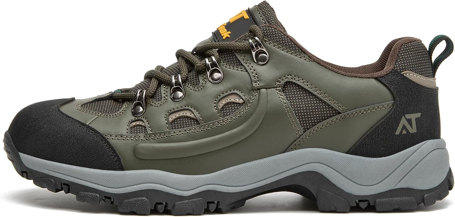 Men's Hiking Shoes Waterproof Lightweight Leather Trekking Trails Work Shoes Comfortable Non-Slip Low Top Outdoor Camping Walking Sneakers