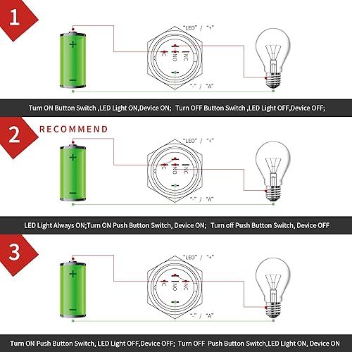 Miniatura 7 de Interruptor de botón Apiele GQ19F-11EZ de 19mm, con anillo LED 1NO1NC