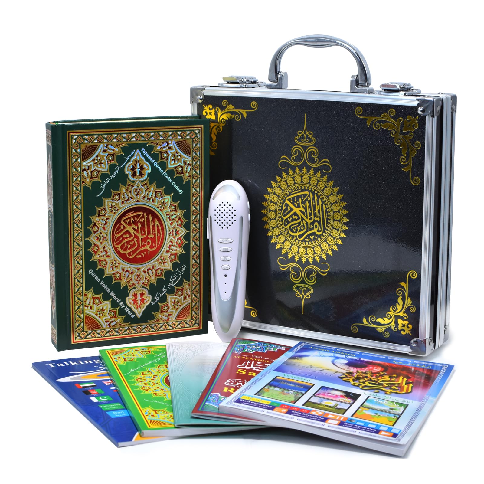 Lápiz digital Quran, 16 GB de memoria, 25 recitadores multilingües, recargable, recargable por USB, con funda de aluminio