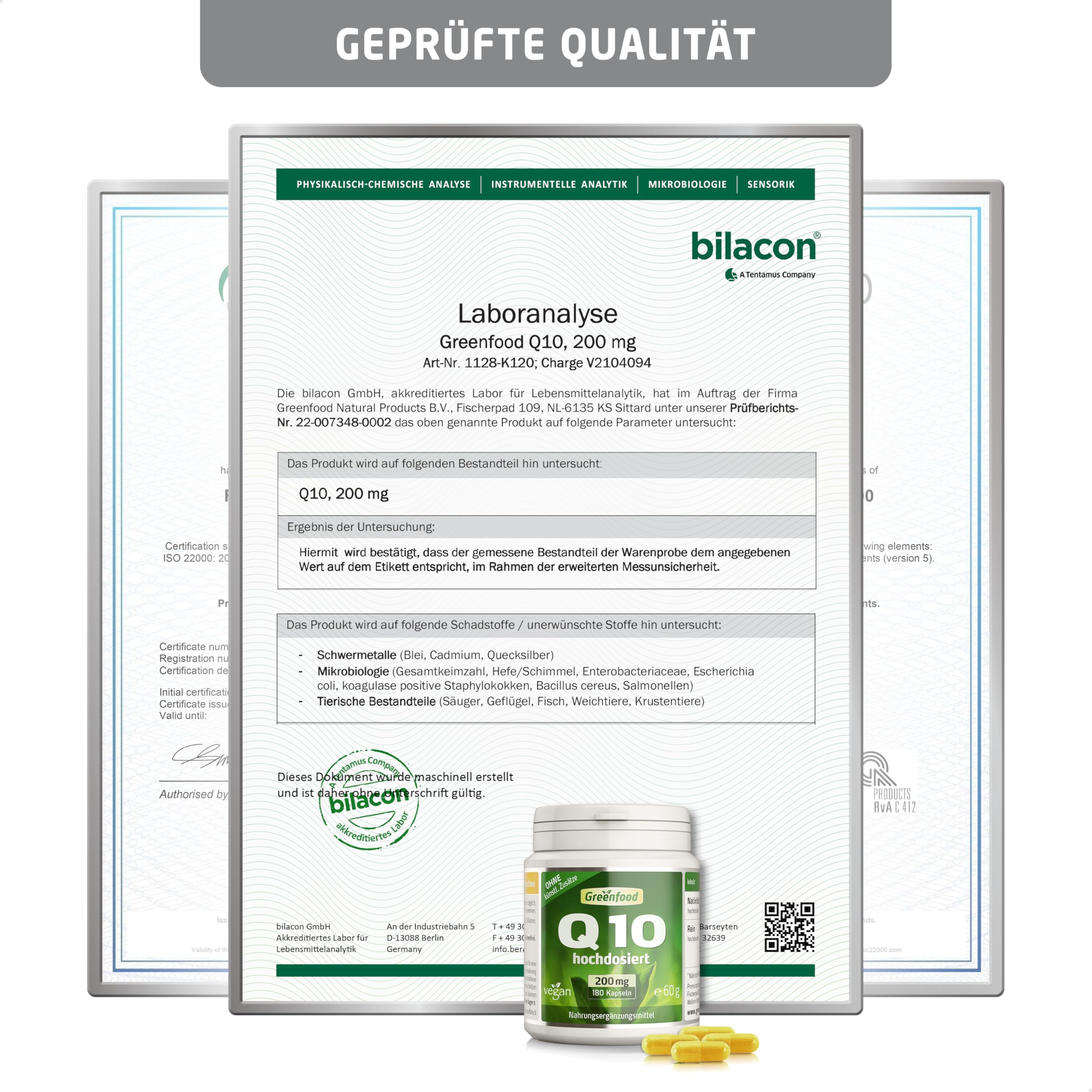 Q10, 200 mg, extra hochdosiert, 180 Kapseln - OHNE künstliche Zusätze | Coenzym Q10, Gewonnen durch natürliche Fermentation, Hohe Bioverfügbarkeit, Laborgeprüft, Halal, Vegan