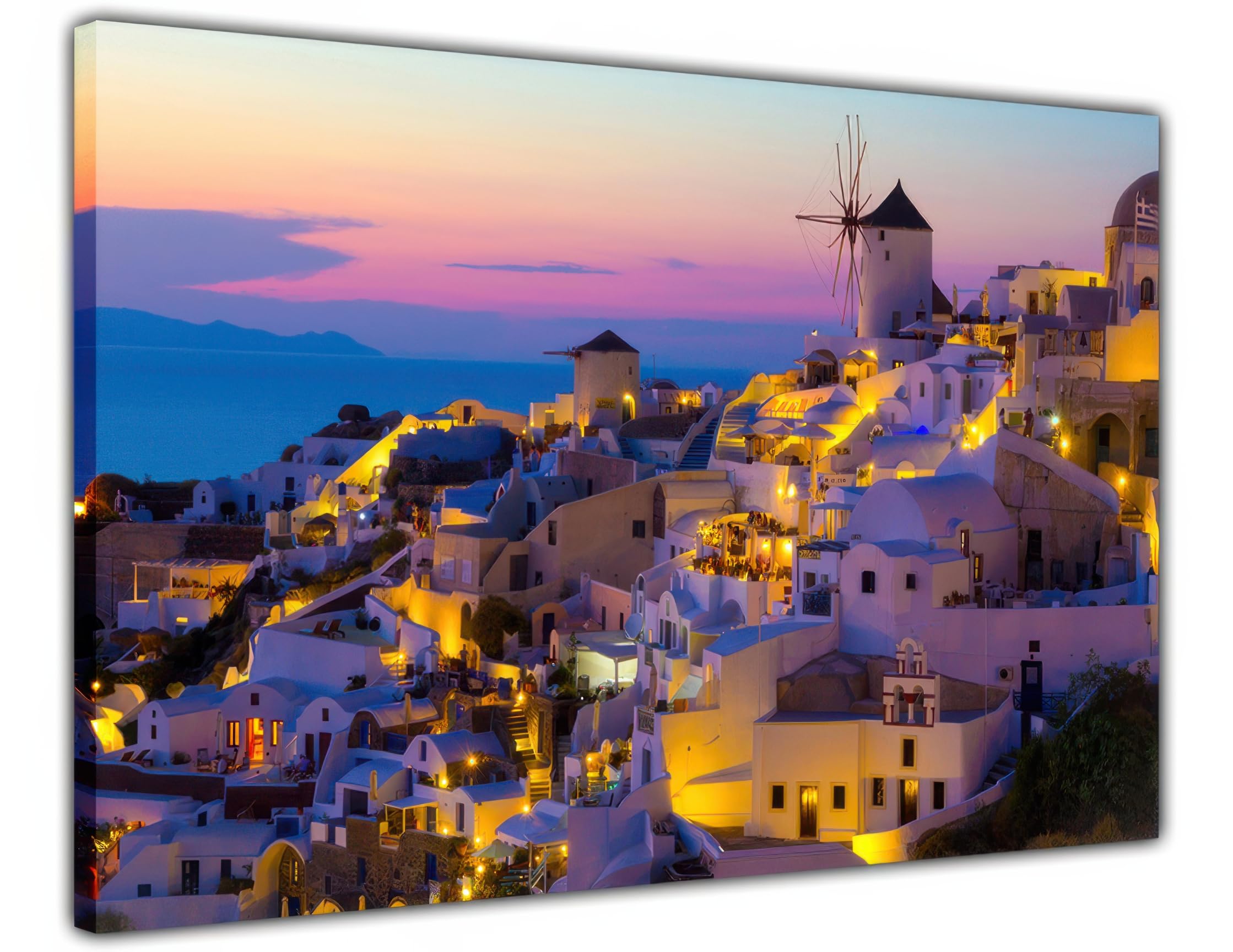 Pastello Santorini Greece Greek Island, Canvas Wall Art, Wall Art Picture Print for Living Room and Bedroom, (102cm x 77cm / 40x30inch)