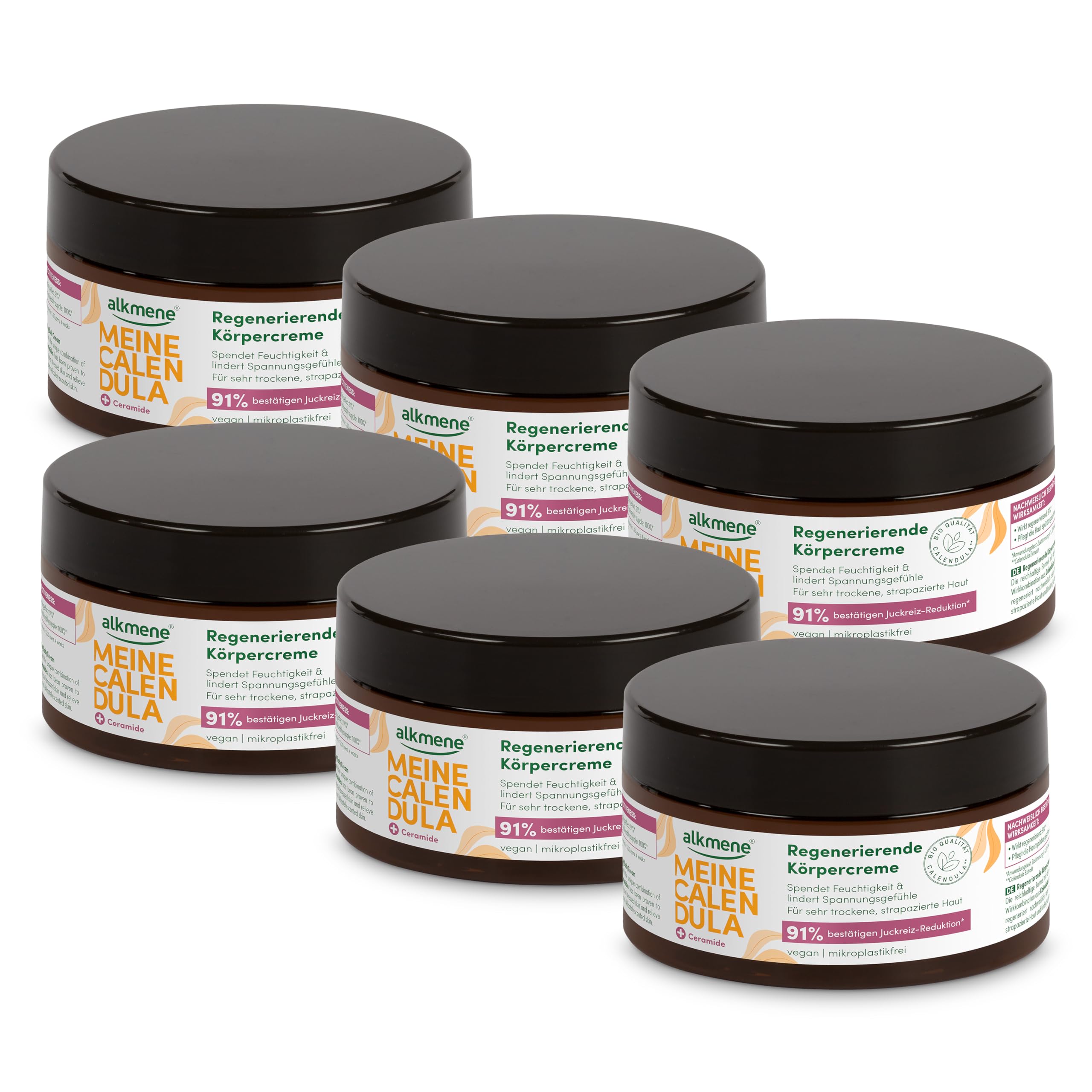 alkmene Crema regeneradora de caléndula para piel seca y dañada, 6 unidades, 200 ml, vegana que alivia el picor, crema corporal muy seca