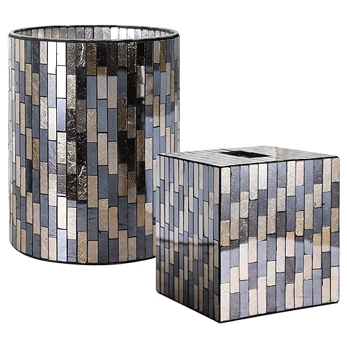 Juegos de accesorios de baño, accesorios de baño de vidrio de mosaico negrodorado, papelera