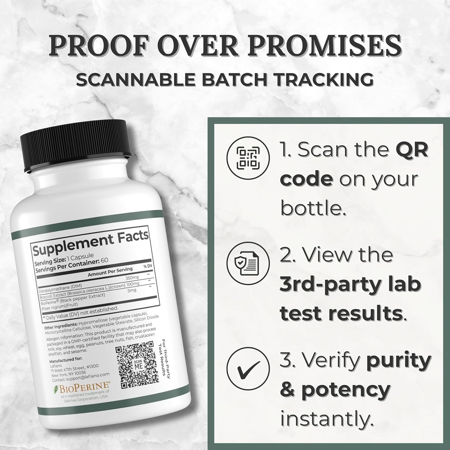 Lefiano DIM Ultra 350mg | Hormone Balance & Estrogen Metabolism for Women & Men | Menopause Comfort & Clear Complexion Support | with BioPerine & Broccoli Extract | 60 Day Supply