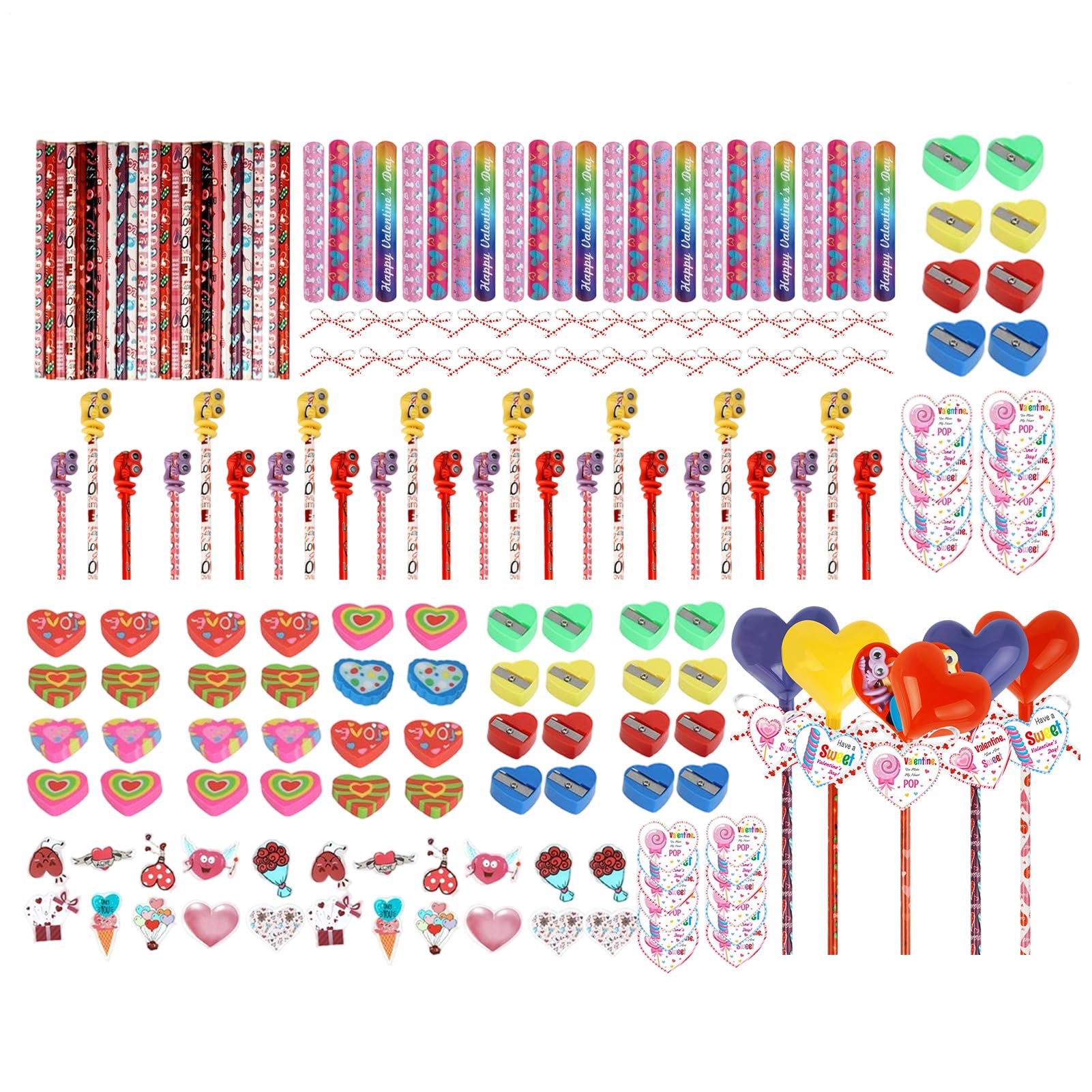 Valentinstag-Büroartikel Set - mit Aufklebern, Karten, Bleistifte und Radiergummis | Valentinstag Pakete für Kinder - für Mädchen Studenten Home School Klassenzimmer Büro Party Favors