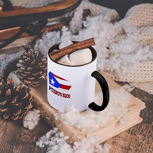 Miniatura 6 de 3dRose mug_55483_4 "La bandera de Puerto Rico en el mapa y nombre del país Puerto Rico" Taza negra de dos tonos, 11 oz, multicolor