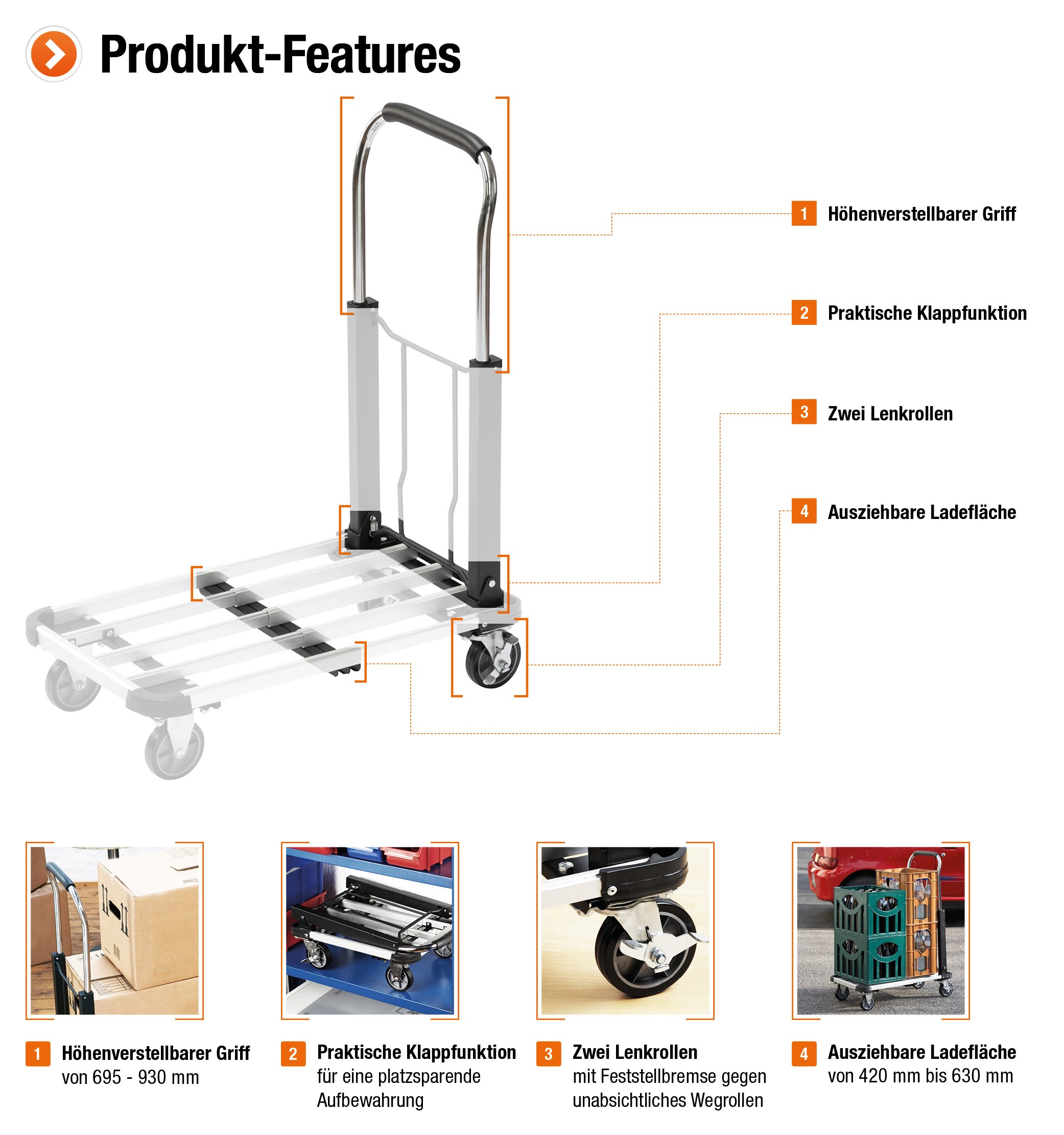 Meister 8985590 - Carrello per trasporto, pieghevole, 150 kg