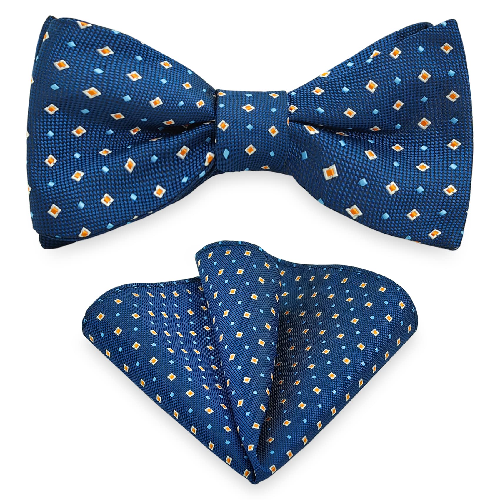 Houndstooth Self Tie Bow Tie Pocket Square Set, Men Bowtie with Handkerchief For Formal Tuxedo or Wedding Party M-S-SB2, Navy Blue With Red Plaid, One size