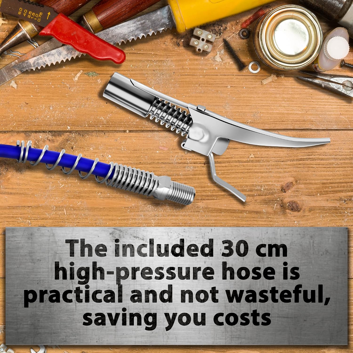 Grease Gun Coupler with Hose 1/8 NPT High Pressure Quick Lock Release Heavy Duty Grease Gun Hose Extension Locking Coupler 10000 PSI for All Standard Grease Guns Zerk Fitting