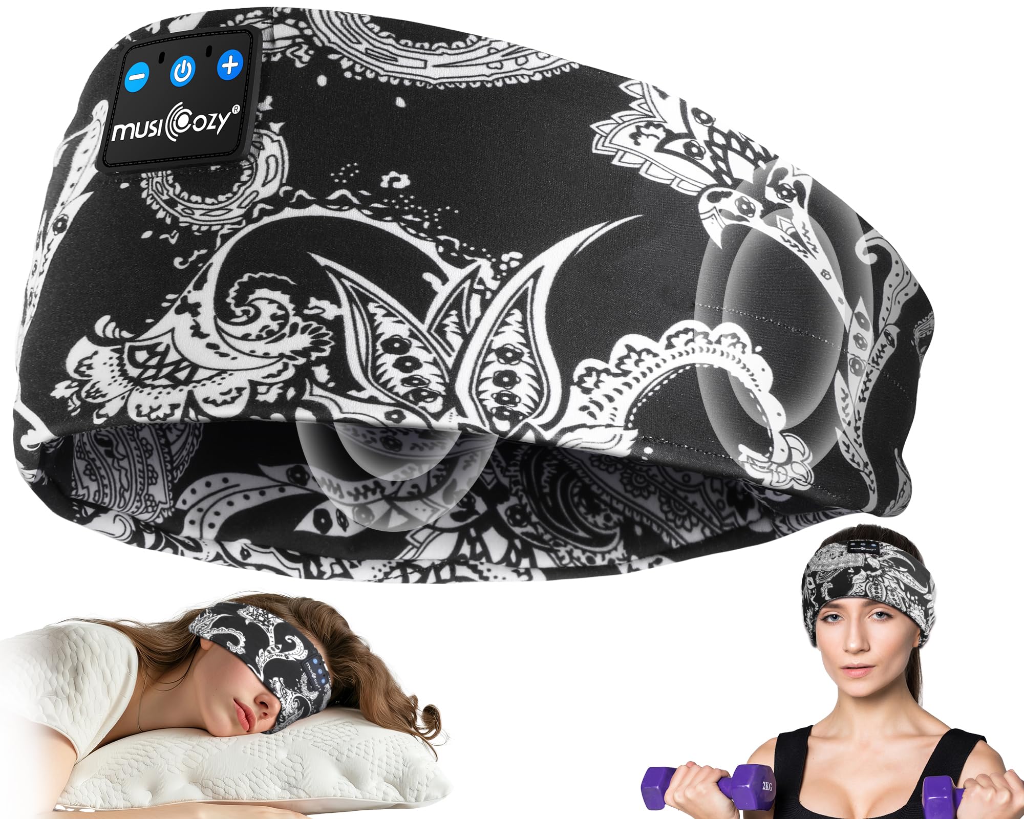 MUSICOZY Sleep Headphones Bluetooth Headband 5.4 Wireless Headband Headphones for Sleeping for Side Sleeper with Ultra-Thin HD Stero Speaker for