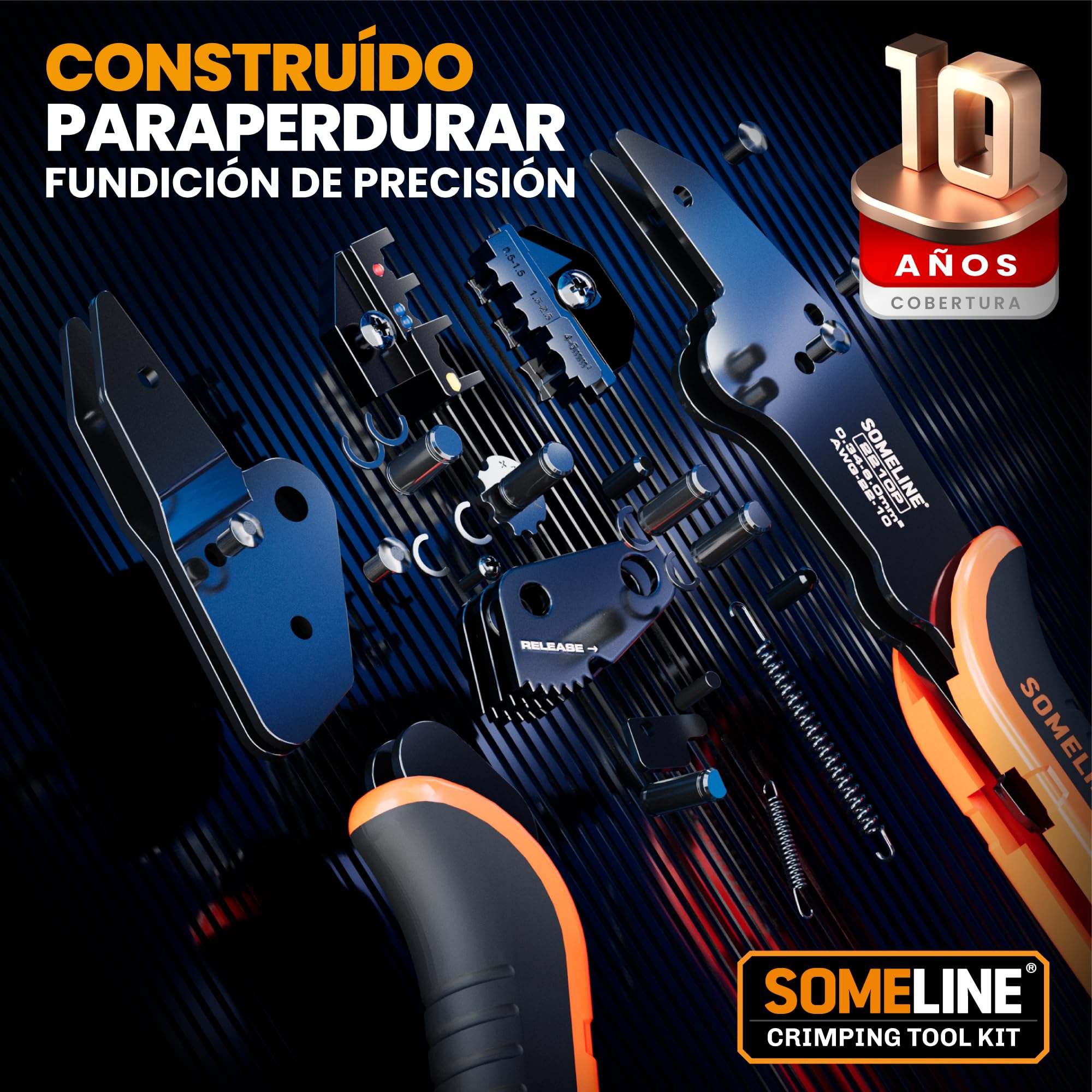 SOMELINE Kit de Crimpadora Terminales Eléctricos, 26 Tipos de Terminales Preaislados, 0,34–6mm² Crimpadora Autoajustable de Trinquete, para Electricista, Automoción y Bricolaje