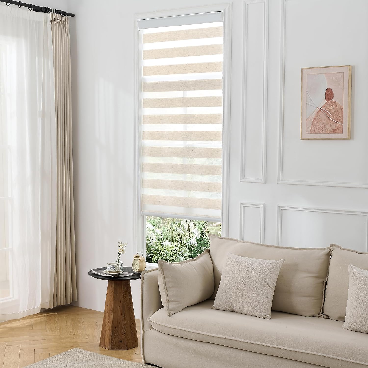 GHV Corded Zebra Blinds for Windows Room Darkening Blinds Dual Layer Privacy for Home and Office (Flaxen, 34 in(W) x 72 in(H))
